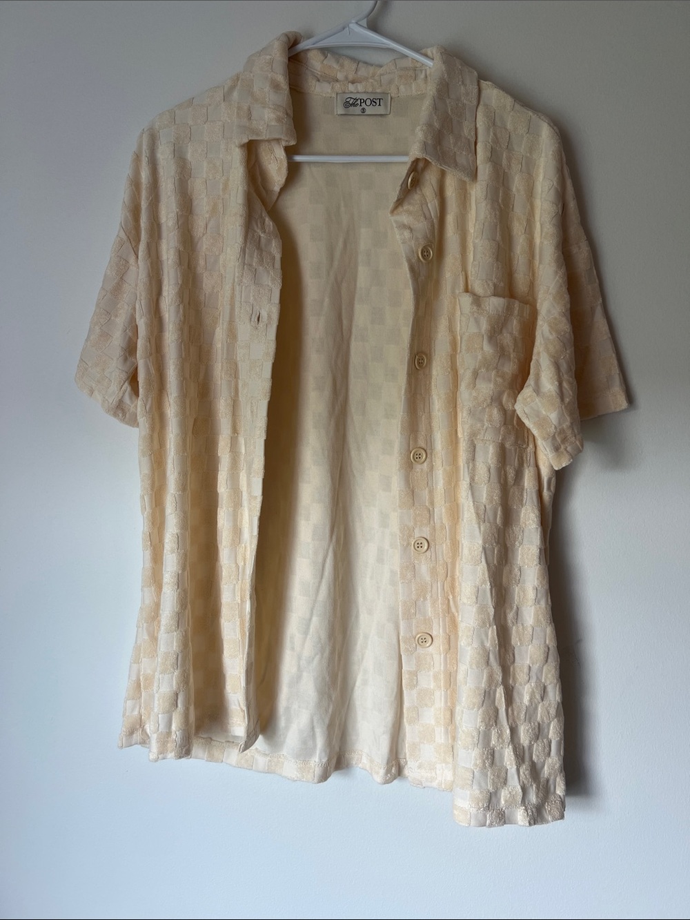 The post 2 piece  Cream Checker Short Sleeve Button-Up Shirt